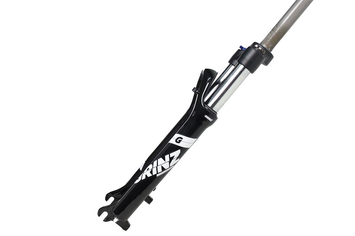 Вилка GRINZ ES 456 HLO 26"*1.1\8" ход 100мм, локаут гидравлический, предварительное сжатие, алюминиевая, черная-белая